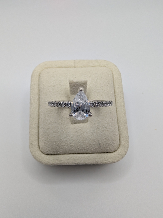 Diamonique Jewelry - Diamonique Pear Cut 1 Carat CZ Ring Sterling Silver 925 Accent Band Size 7.5